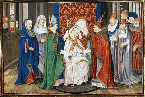Święty Hubert z Liège otrzymuje sakrę biskupią od papieża Sergiusza, pergamin, 1463 rok